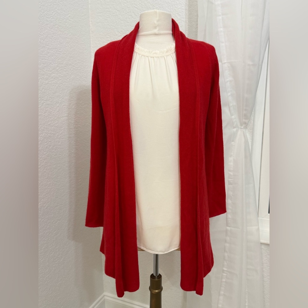 NEW InCashmere 100% Luxury Cashmere RED Open Front Cardigan Sweater - $219